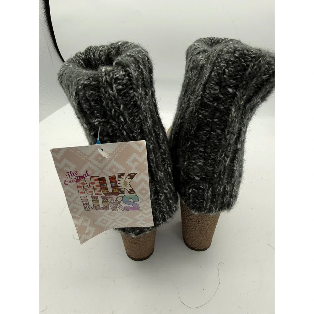 Muk Luks Womens Brown Knit Cuff Block Heel Ankle Boots 17286 Ivory Size 10